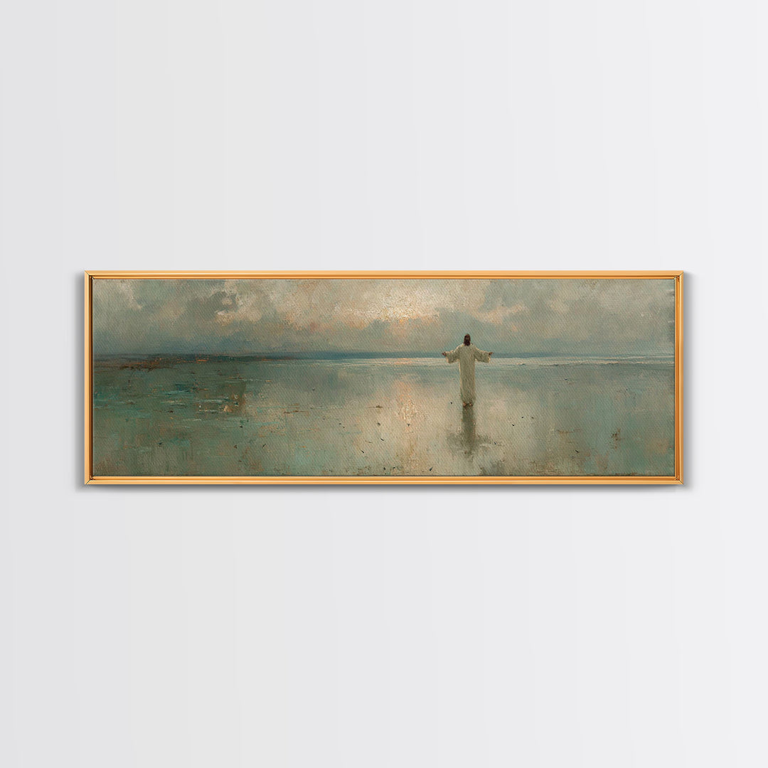 Still Waters Glory, Framed Canvas Print, Christian Art Canvas, Panoramic Art, Jesus Painting, Christian Wall Art, Christmas Art