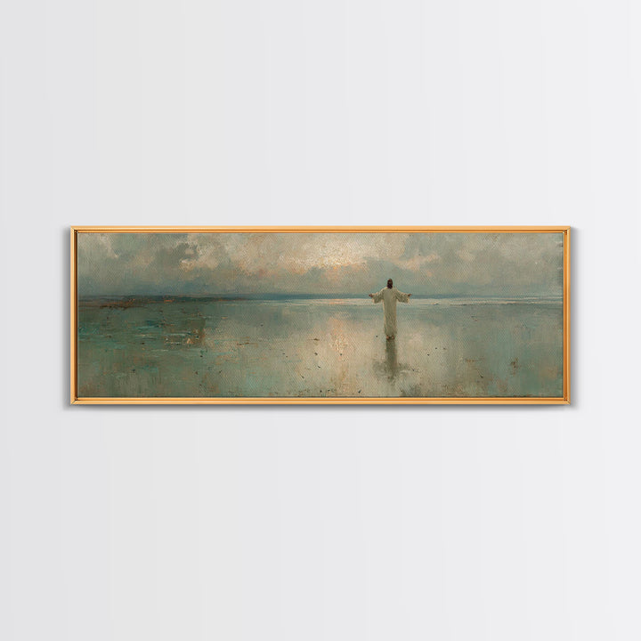 Still Waters Glory, Framed Canvas Print, Christian Art Canvas, Panoramic Art, Jesus Painting, Christian Wall Art, Christmas Art