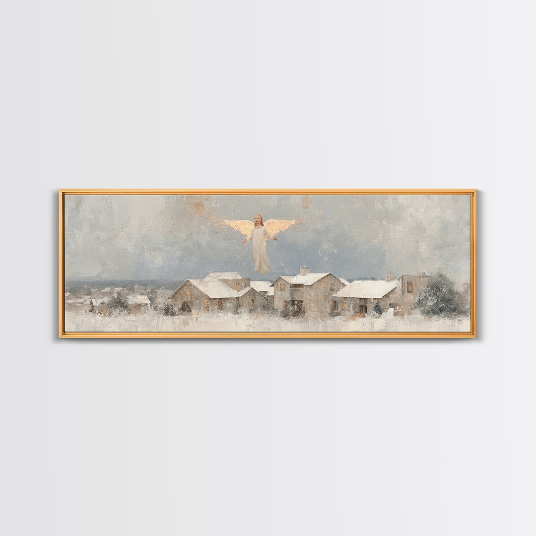 Winter Angel Rise – Framed Canvas Print – Christian Wall Art – Panoramic Art – Christian Art Print – Christmas Art – Modern Christian Art