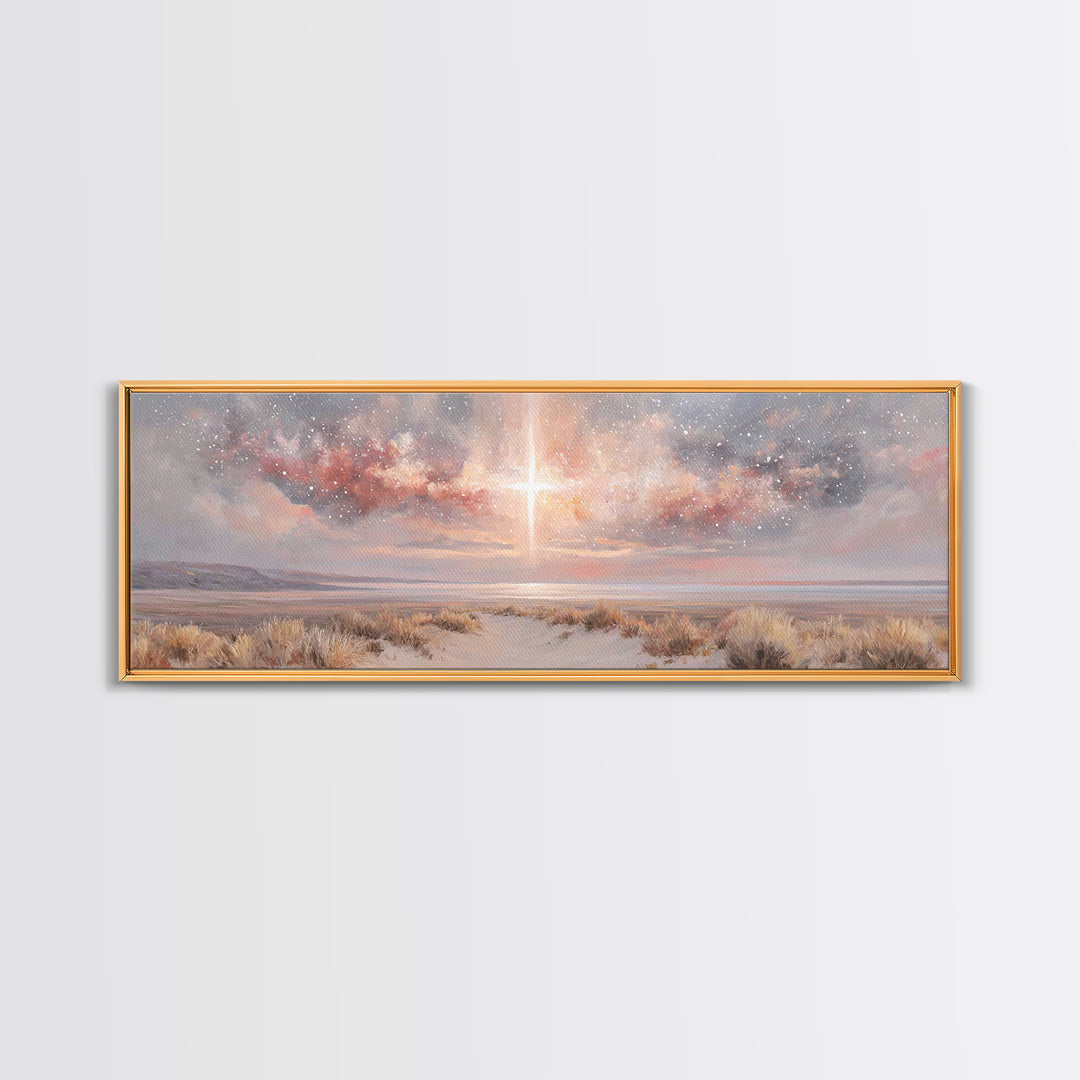 Desert Grace Light, Framed Canvas Print, Christian Art Canvas, Christian Wall Art, Panoramic Wall Art, Christmas Art, Christian Decor