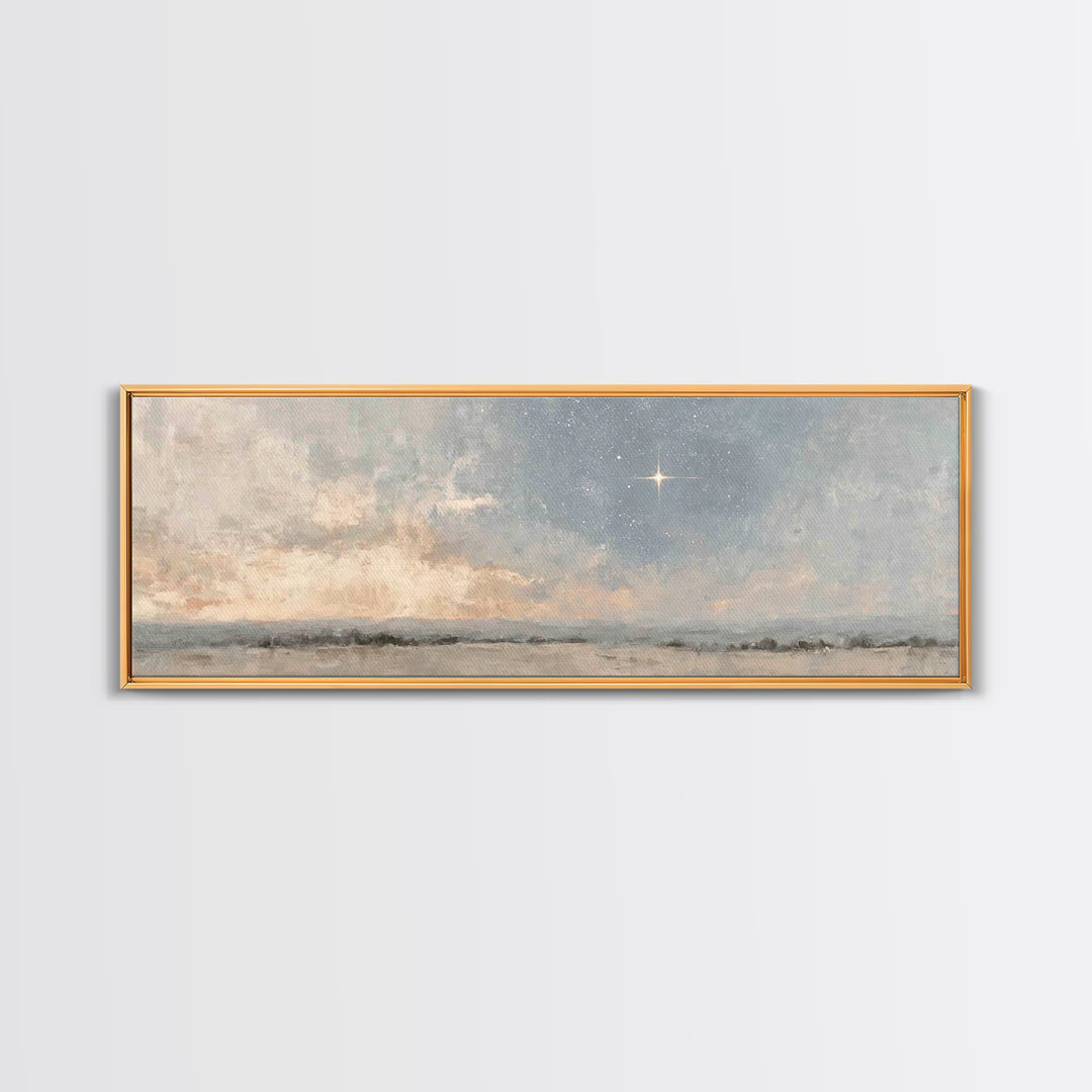 Silent Star Path, Framed Canvas Print, Christian Art, Panoramic Painting, Christmas Art Prints, Christian Wall Art, Christian Art Canvas