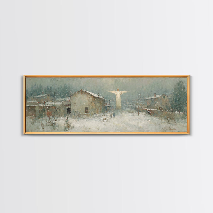 Winter Angel Blessing – Framed Canvas Print – Christian Wall Art – Panoramic Art – Christian Art Canvas – Christmas Art – Holiday Art