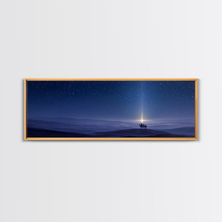 The Guiding Star, Framed Canvas Print, Christian Wall Art, Panoramic Art, Christian Art Canvas, Christmas Art, Jesus Painting, Bible Art
