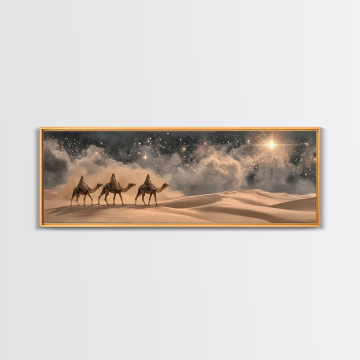 Desert Star Pilgrims – Framed Canvas Print – Christian Art Canvas – Panoramic Painting – Christmas Art – Christian Wall Art – Jesus Paintin