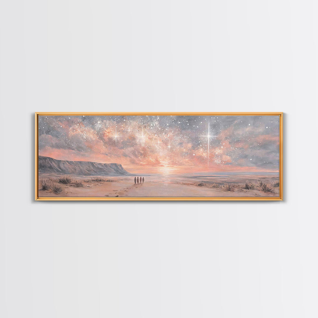 Holy Night Wonder, Framed Canvas Print, Christian Wall Art, Panoramic Art, Christian Art Canvas, Christmas Art, Jesus Painting, Christian D