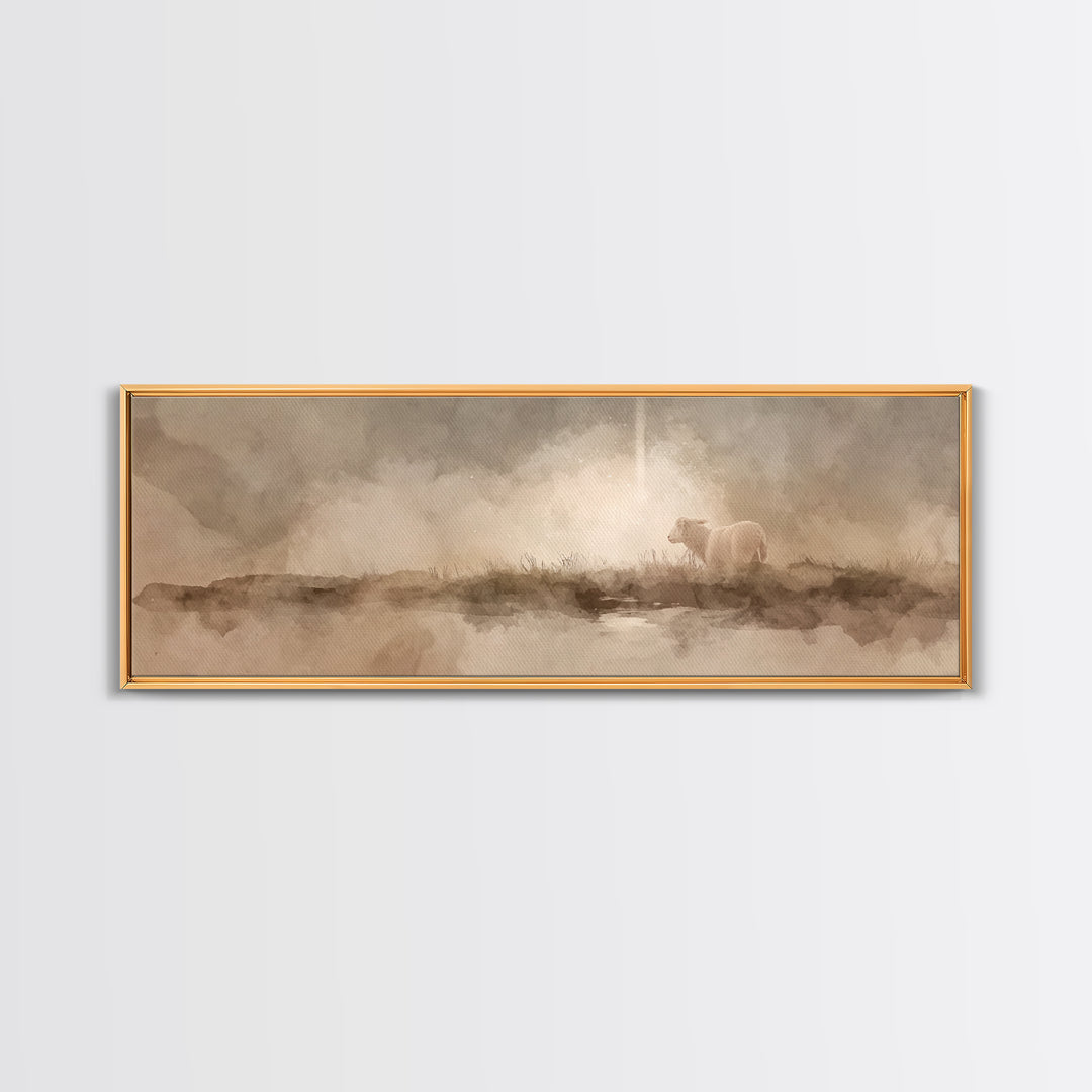 Lamb of Peace, Framed Canvas Print, Christian Art Canvas, Panoramic Wall Art, Christian Wall Art, Christmas Art, Jesus Painting, Christian