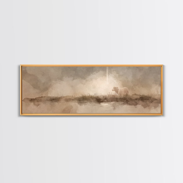 Lamb of Peace, Framed Canvas Print, Christian Art Canvas, Panoramic Wall Art, Christian Wall Art, Christmas Art, Jesus Painting, Christian