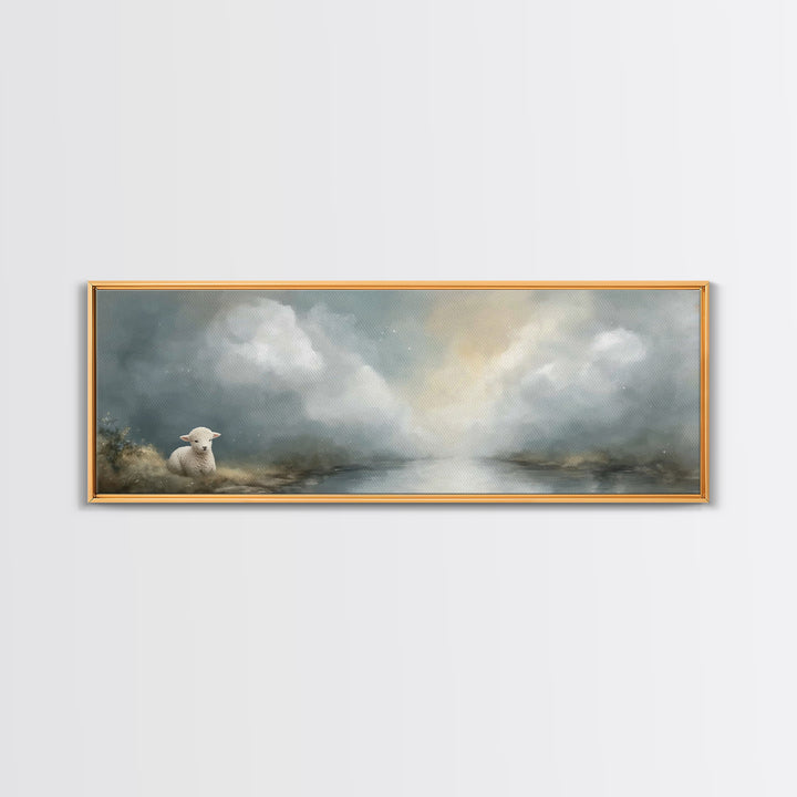 Quiet Meadow Lamb – Framed Canvas Print – Extra Wide Art – Christian Art – Christian Wall Art – Christian Art Canvas – Christian Gift – Chr