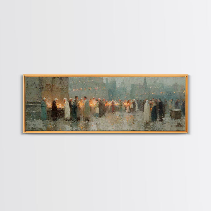 Candlelight Gathering Hope | Framed Canvas Print | Christian Wall Art | Panoramic Frame | Christian Art Canvas | Christmas Art | Faith Art