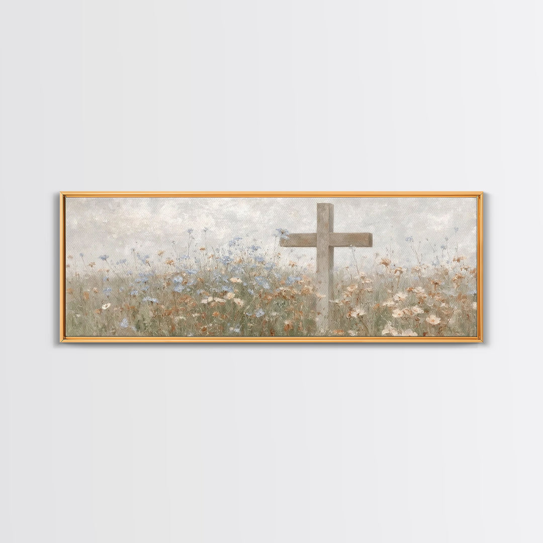 Gentle Faith Field, Framed Canvas Print, Panoramic Wall Art, Christian Art Canvas, Minimalist Christian Art, Christian Decoration, Large Ch
