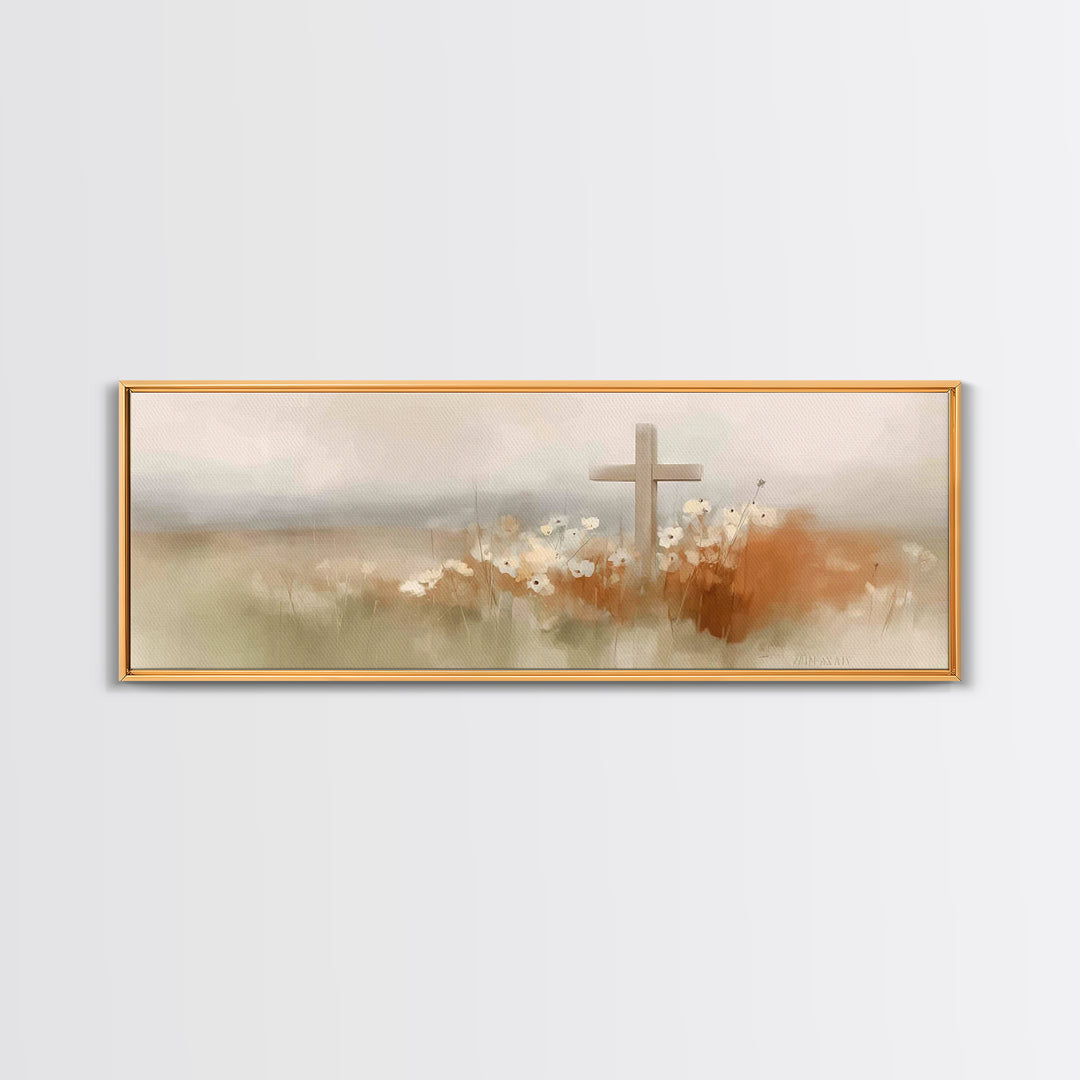 Soft Horizon Cross | Framed Canvas Print | Panoramic Art | Christian Christmas Art | Christian Wall Art | Christian Gift Ideas | Modern Chr