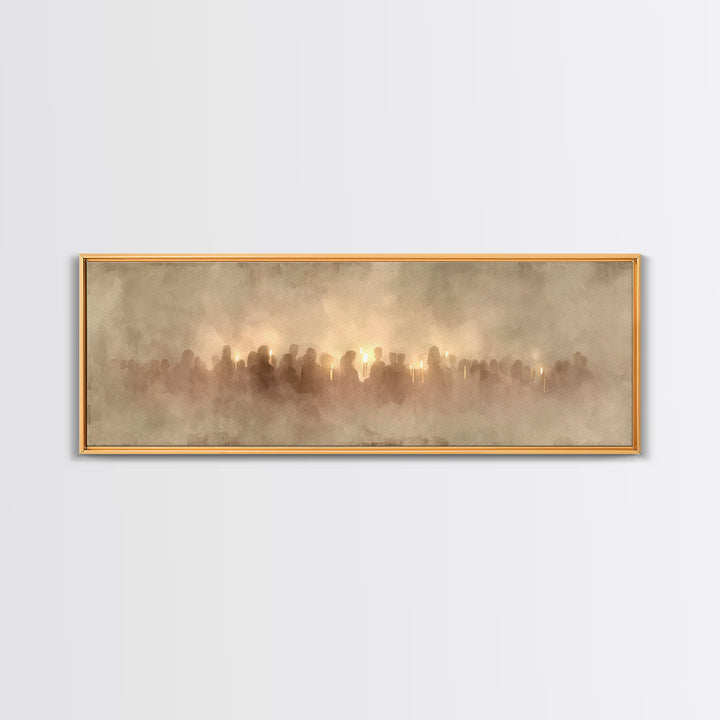 Soft Vigil Serenity - Framed Canvas Print - Christian Wall Art - Panoramic Art - Christian Christmas Art - Christian Art Canvas - Devotiona