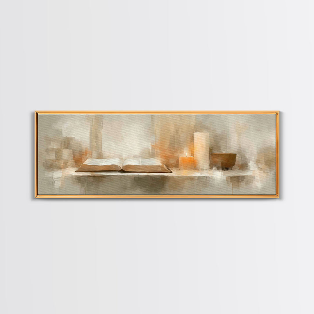 Holy Word Glow, Framed Canvas Print, Panoramic Frame, Minimalist Christian Art, Christian Art Prints, Christian Wall Art, Christian Decorat
