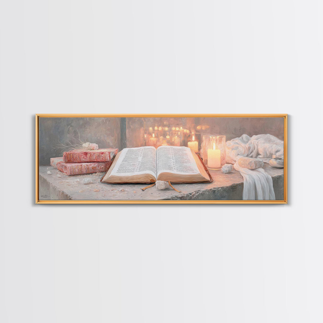 The Sacred Word – Framed Canvas Print – Christian Wall Art – Christian Art Canvas – Panoramic Art – Christmas Art – Christian Decor