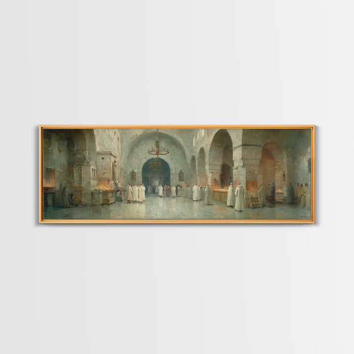 Monastic Gathering – Framed Canvas Print – Christian Art Canvas – Panoramic Frame – Christmas Art – Christian Decorations – Christian Paint