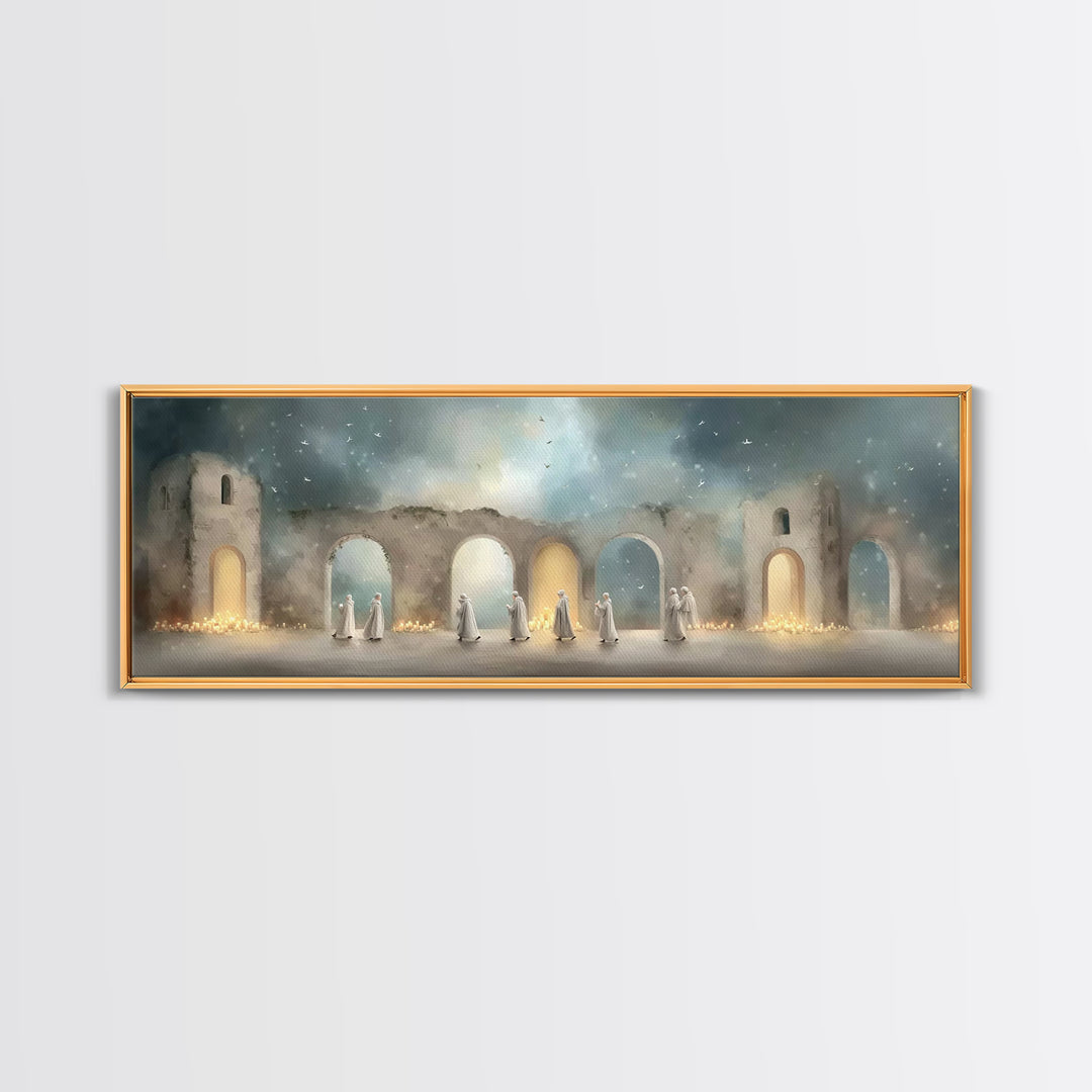 Heavenly Arches, Framed Canvas Print, Christian Art Canvas, Panoramic Wall Art, Christmas Art, Christian Painting, Christian Christmas Art