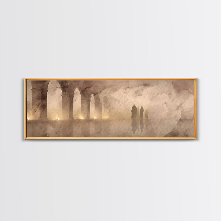 Deserted Cloister, Framed Canvas Print, Christian Art Print, Panoramic Art, Christian Wall Art, Christmas Art, Christian Christmas Decor