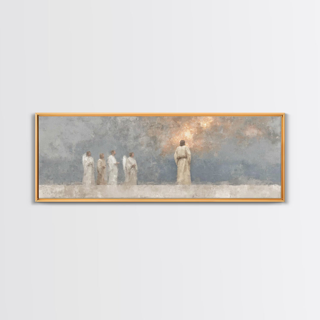 Divine Watchers, Framed Canvas Print, Panoramic Painting, Christian Wall Art, Jesus Art Print, Christian Christmas Art, Christian Decor