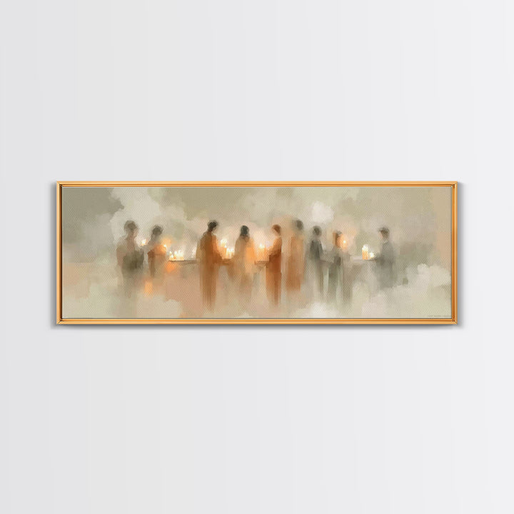 Silent Lantern Line – Framed Canvas Print – Christian Wall Art – Panoramic Painting – Christian Art Canvas – Faith Art – Christmas Art