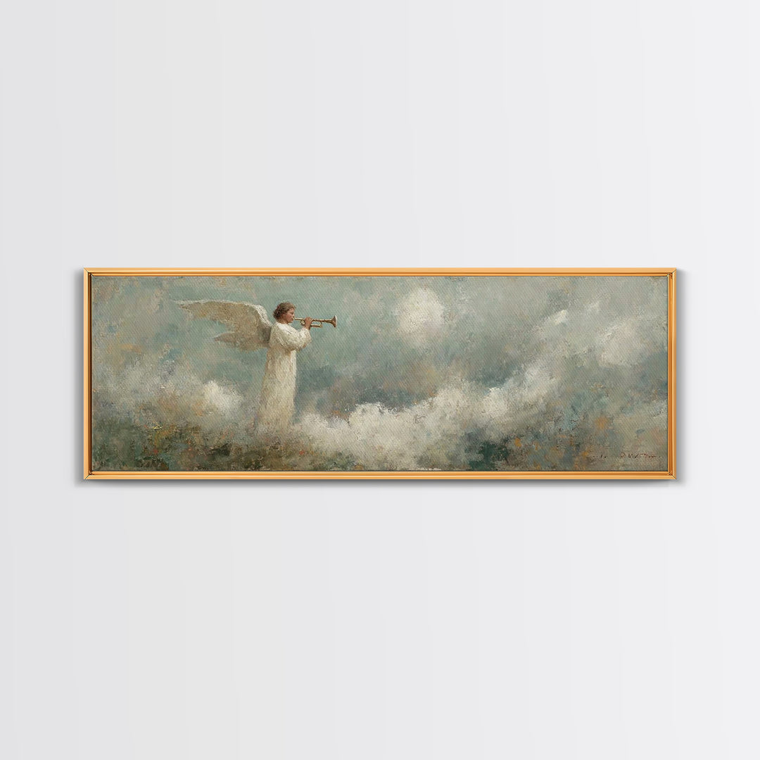 Angelic Proclamation | Framed Canvas Print | Christian Art Canvas | Panoramic Wall Art | Christian Painting | Christmas Art | Christian Dec