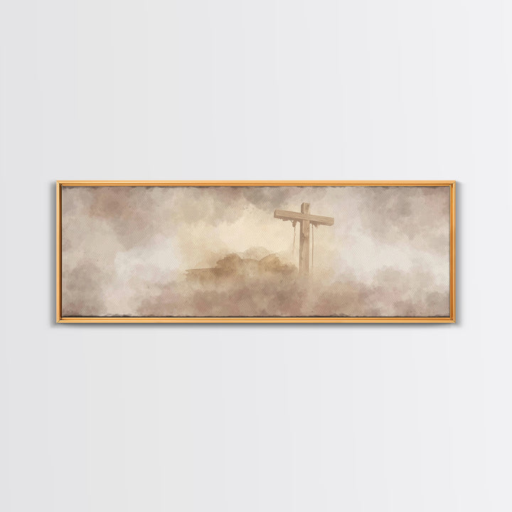 Worn Cross | Framed Canvas Print | Christian Art | Panoramic Painting | Christian Wall Art | Christian Art Canvas | Christian Artwork