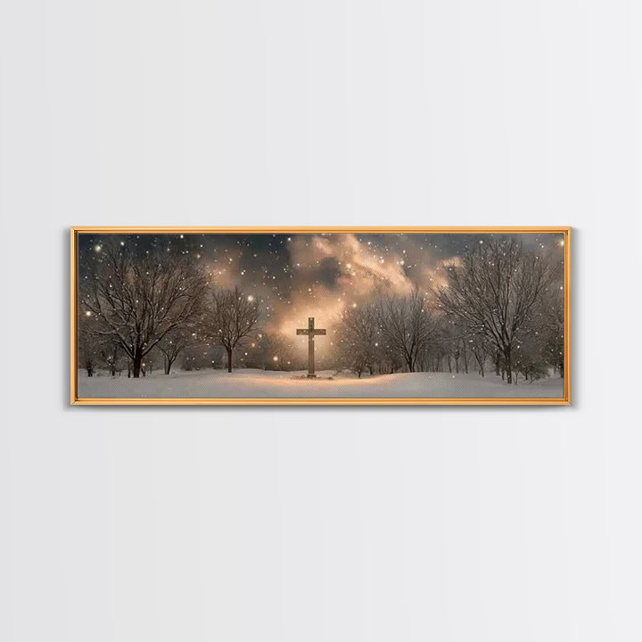 Snowfall Of Grace | Framed Canvas Print | Christian Art Canvas | Panoramic Wall Art | Christian Art | Christian Painting | Christian Gift