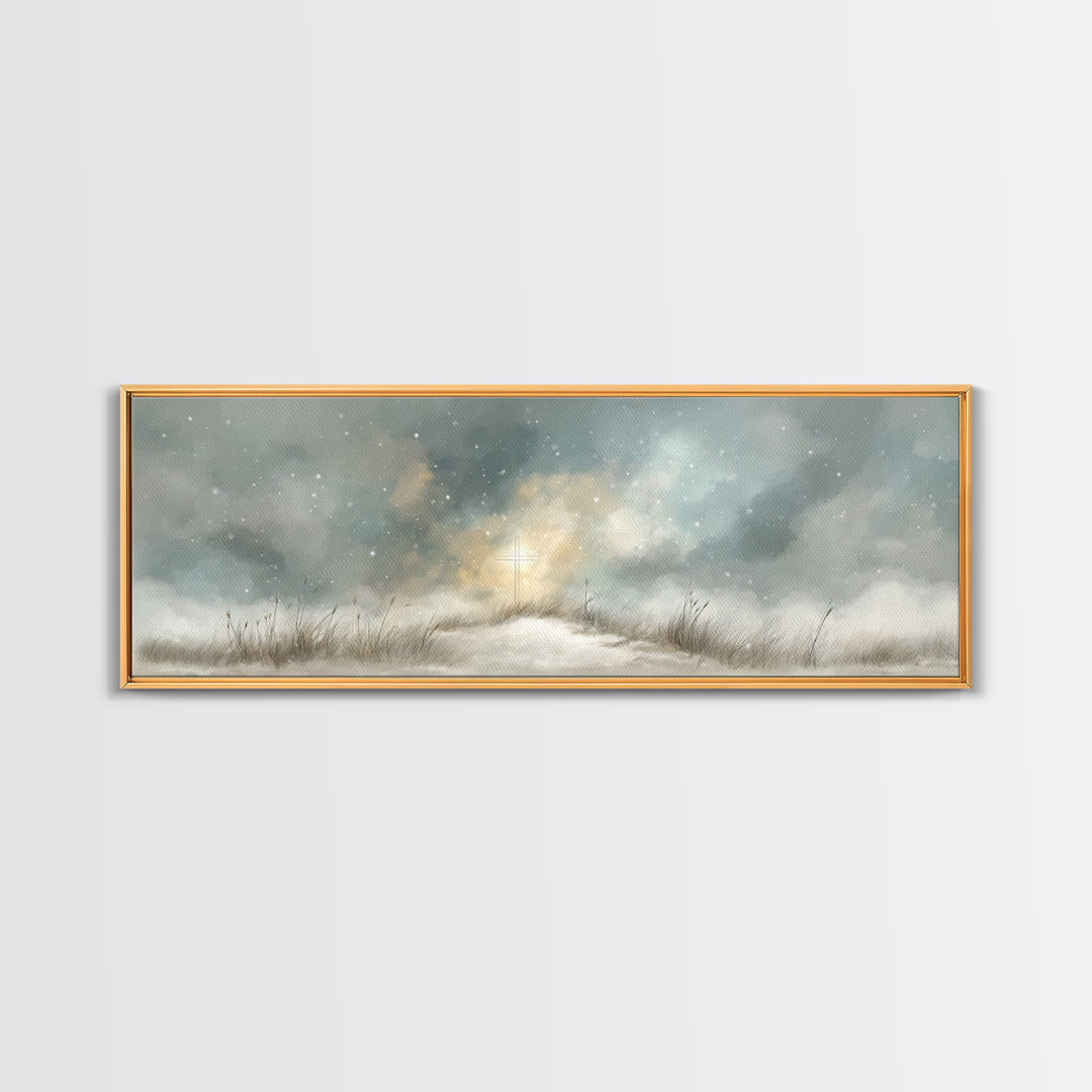 Heavenly Snow Path | Framed Canvas Print | Panoramic Painting | Christian Art | Christian Art Canvas | Jesus Painting | Christmas Art