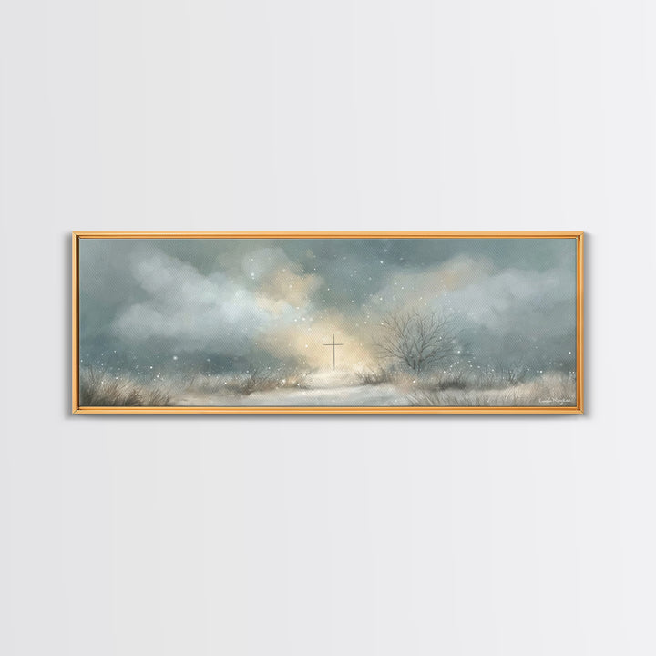 Morning Of Peace, Framed Canvas Print, Panoramic Wall Art, Christian Art, Christian Painting, Christian Art Canvas, Christmas Art