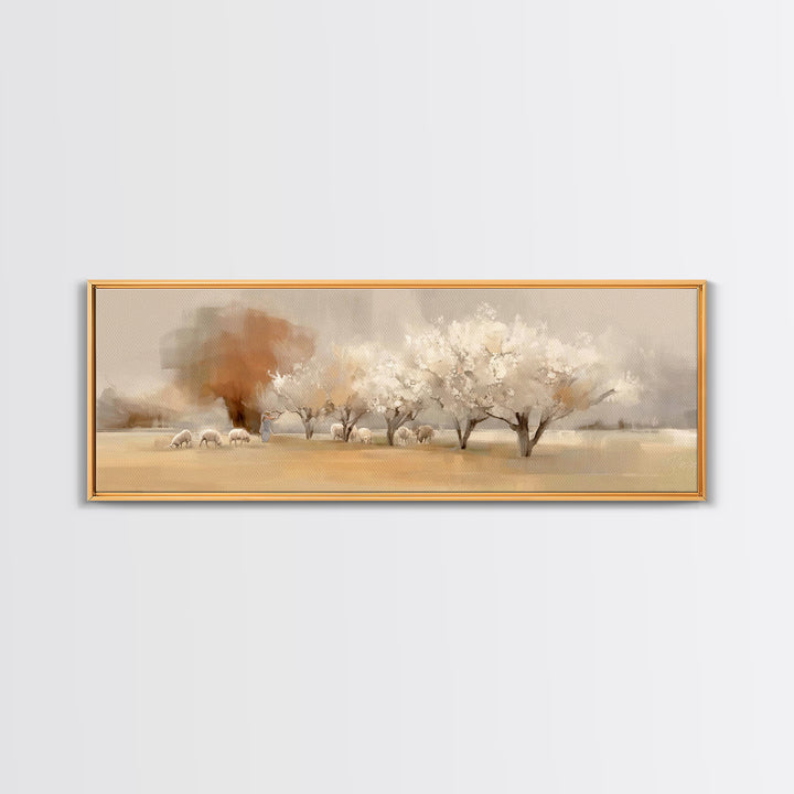 Eternal Shepherd Glow | Framed Canvas Print | Christian Art | Panoramic Print | Jesus Painting | Christmas Art | Christian Wall Art