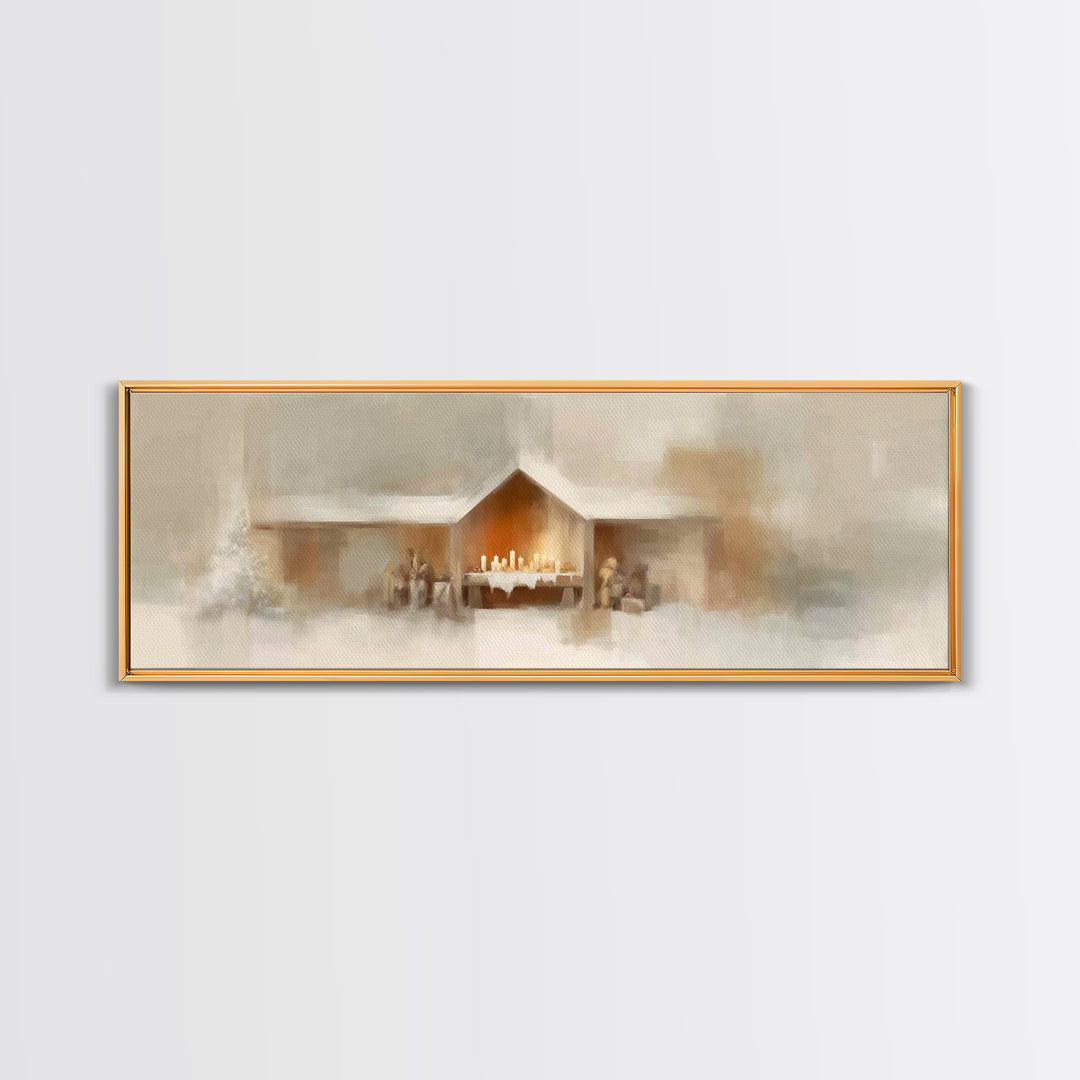 Humble Stable Offering - Framed Canvas Print - Christian Wall Art - Panoramic Painting - Christian Art Canvas - Christmas Art - Sacred Art