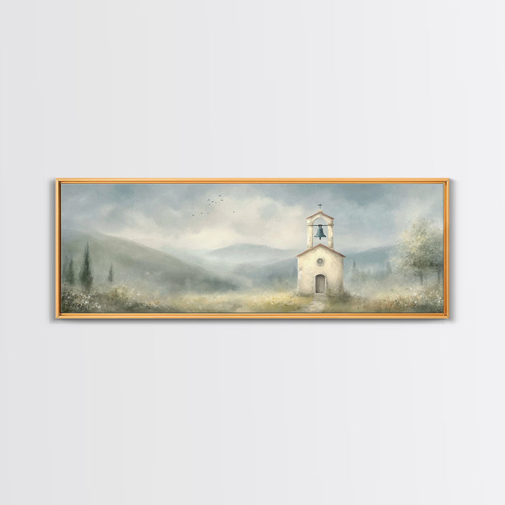 Chapel Morning Light - Framed Canvas Print - Christian Wall Art - Christian Art Canvas - Panoramic Art - Christian Painting - Christmas Art