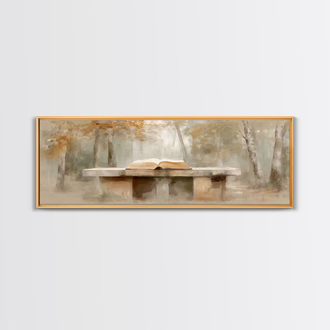 Woodland Gospel Peace, Framed Canvas Print, Christian Wall Art, Panoramic Print, Christian Art Canvas, Christmas Art, Christian Painting