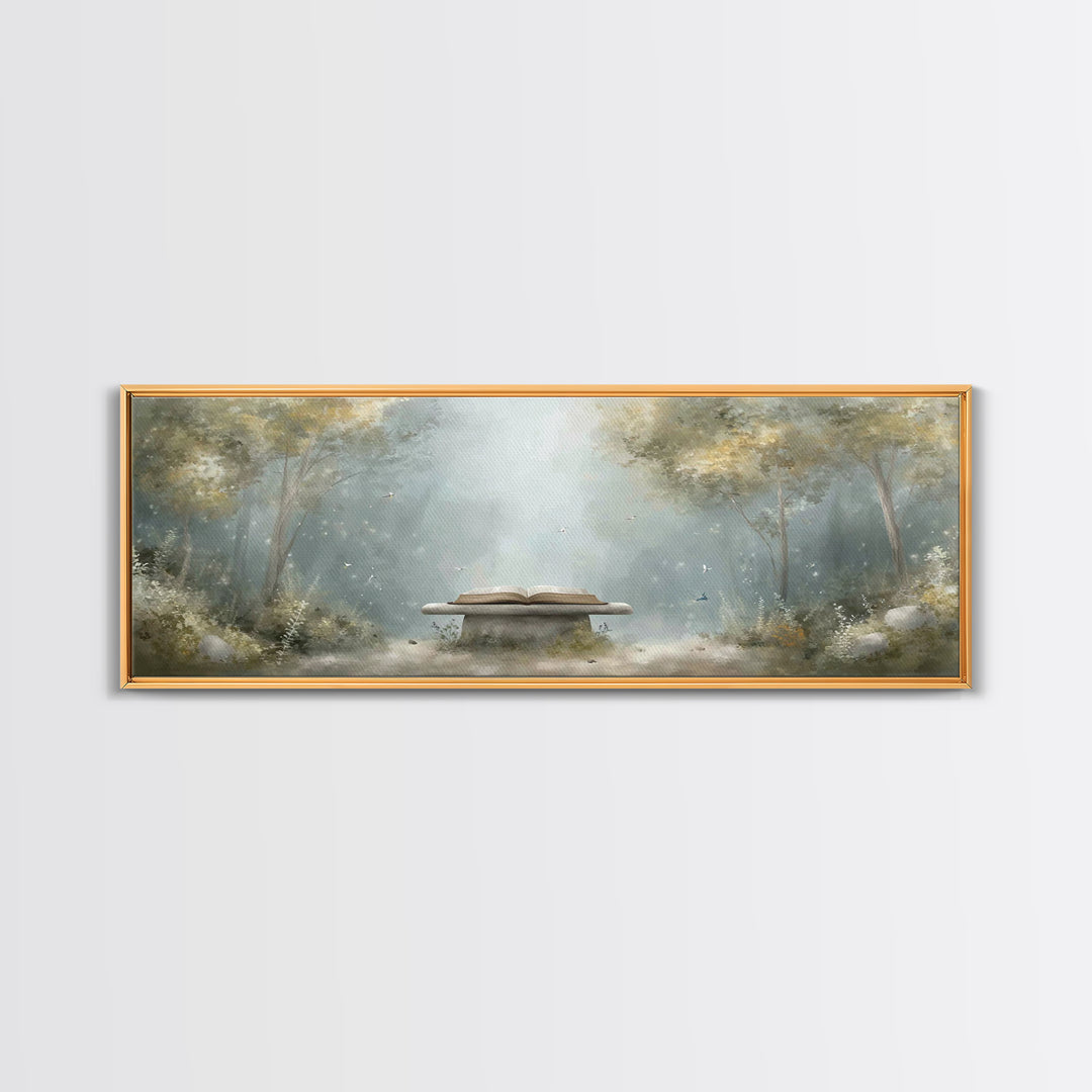 Heavenly Scripture Glow, Framed Canvas Print, Panoramic Wall Art, Christian Art Canvas, Christian Painting, Christian Wall Art, Christmas A