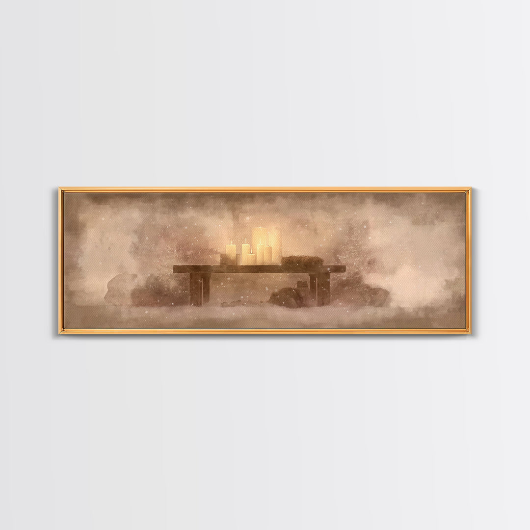 Silent Manger Glow – Framed Canvas Print – Panoramic Art – Christian Wall Art – Christian Art Canvas – Christmas Art – Christian Christmas