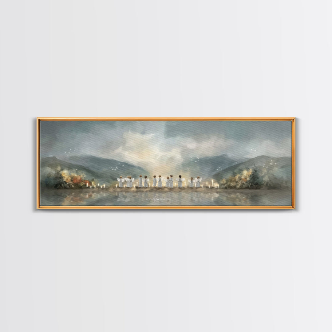 Angels Of Morning - Framed Canvas Print - Panoramic Art - Christian Wall Art - Christian Art Canvas - Christian Painting - Christmas Art