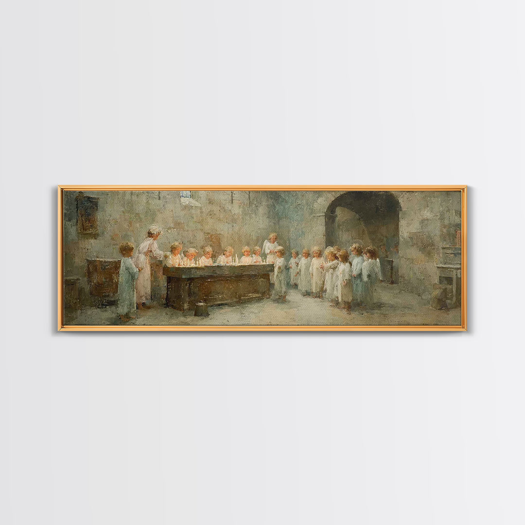 Angel Hall Gathering, Framed Canvas Print, Panoramic Art, Christian Wall Art, Christian Art Canvas, Christian Painting, vintage Christian a