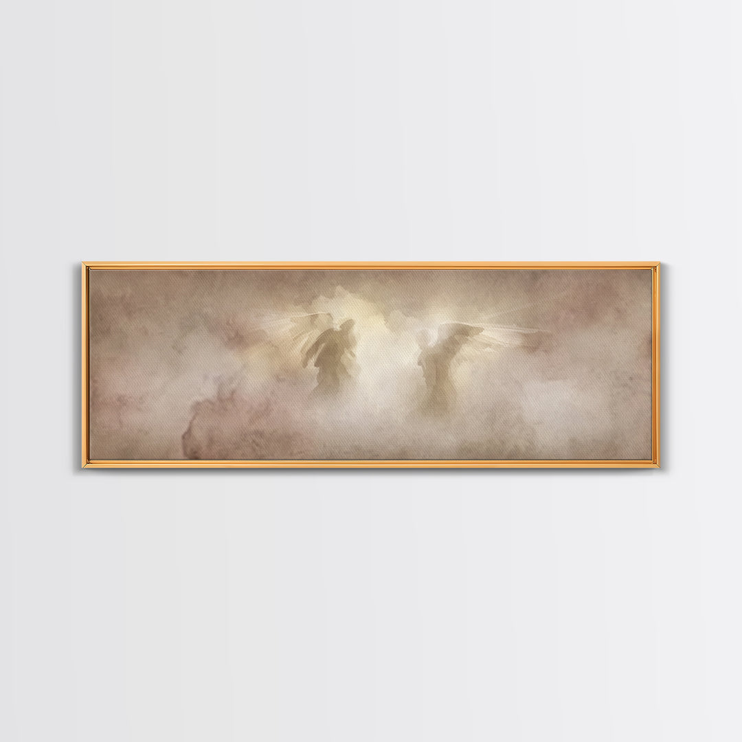 Angels In The Mist | Framed Canvas Print | Panoramic Painting | Christian Art Canvas | Christian Wall Art | Christian Painting | Christmas