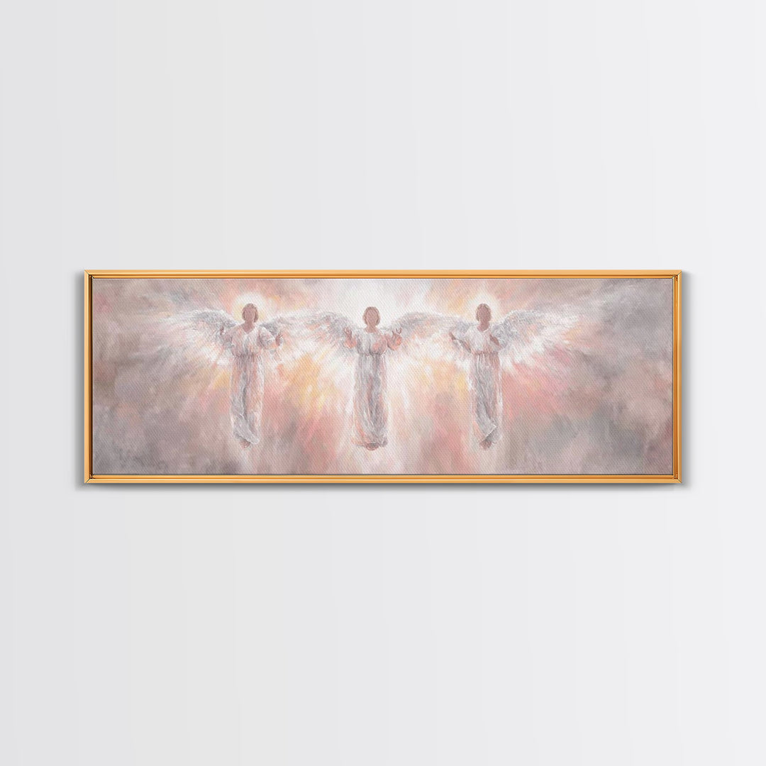 Radiant Angel Trio – Framed Canvas Print – Panoramic Wall Art – Christian Art Canvas – Christian Painting – Christmas Art – modern Christia