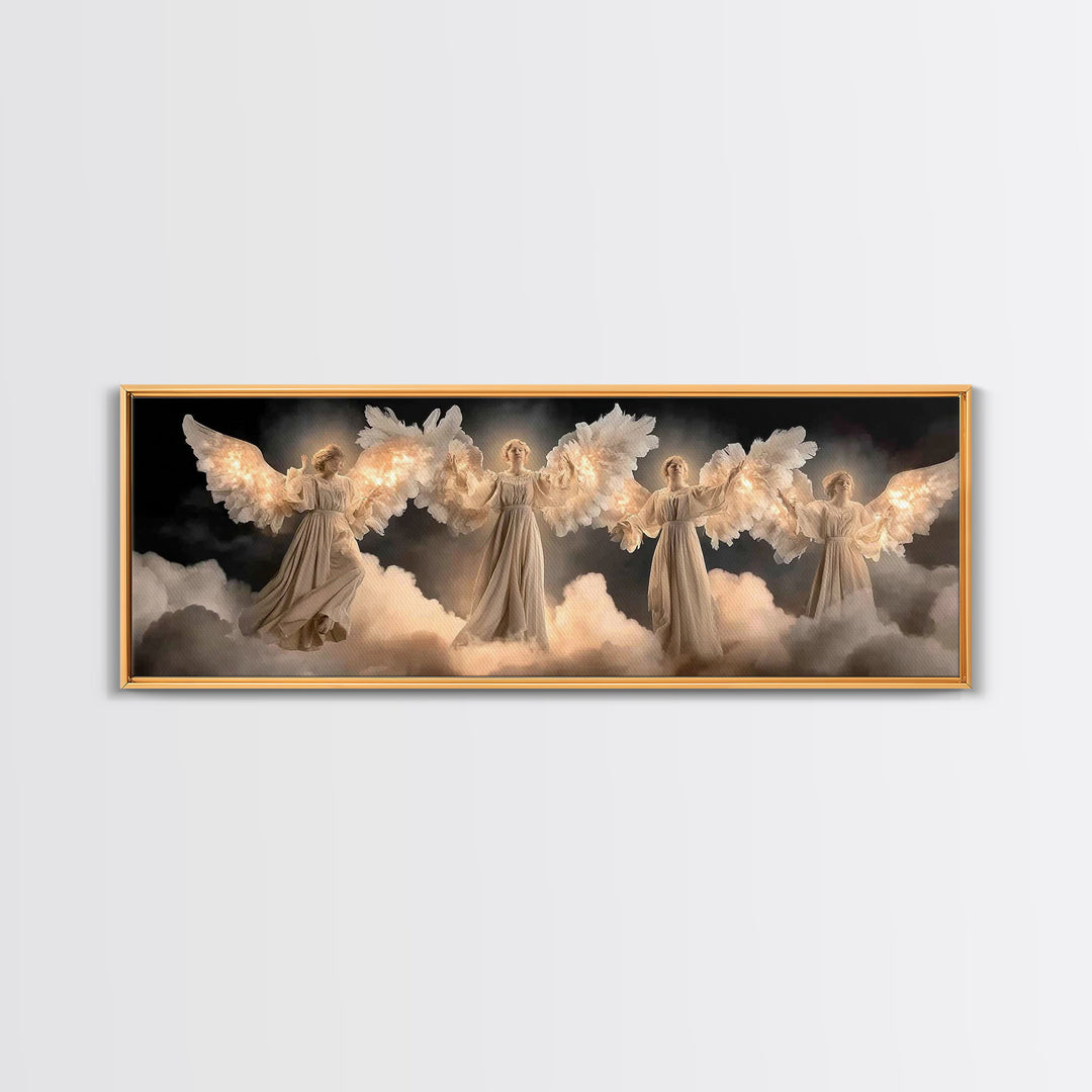 Radiant Angel Assembly – Framed Canvas Print – Christian Art Canvas – Christian Wall Art – Panoramic Painting – Christmas Wall Art – Christ