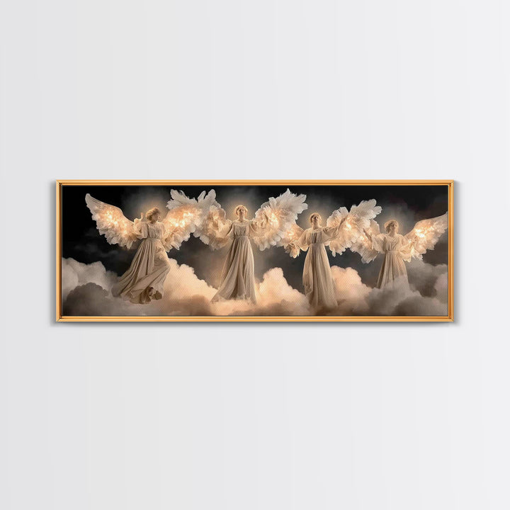 Radiant Angel Assembly – Framed Canvas Print – Christian Art Canvas – Christian Wall Art – Panoramic Painting – Christmas Wall Art – Christ