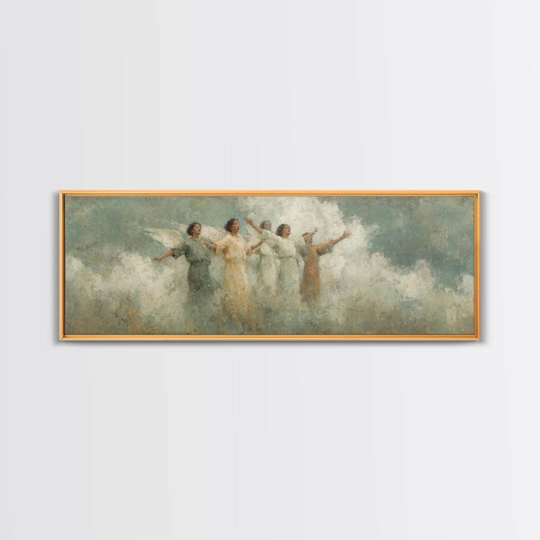 Angelic Light Chorus, Framed Canvas Print, Christian Art Print, Panoramic Print, Christian Wall Art, Christmas Canvas Wall Art, Christian D