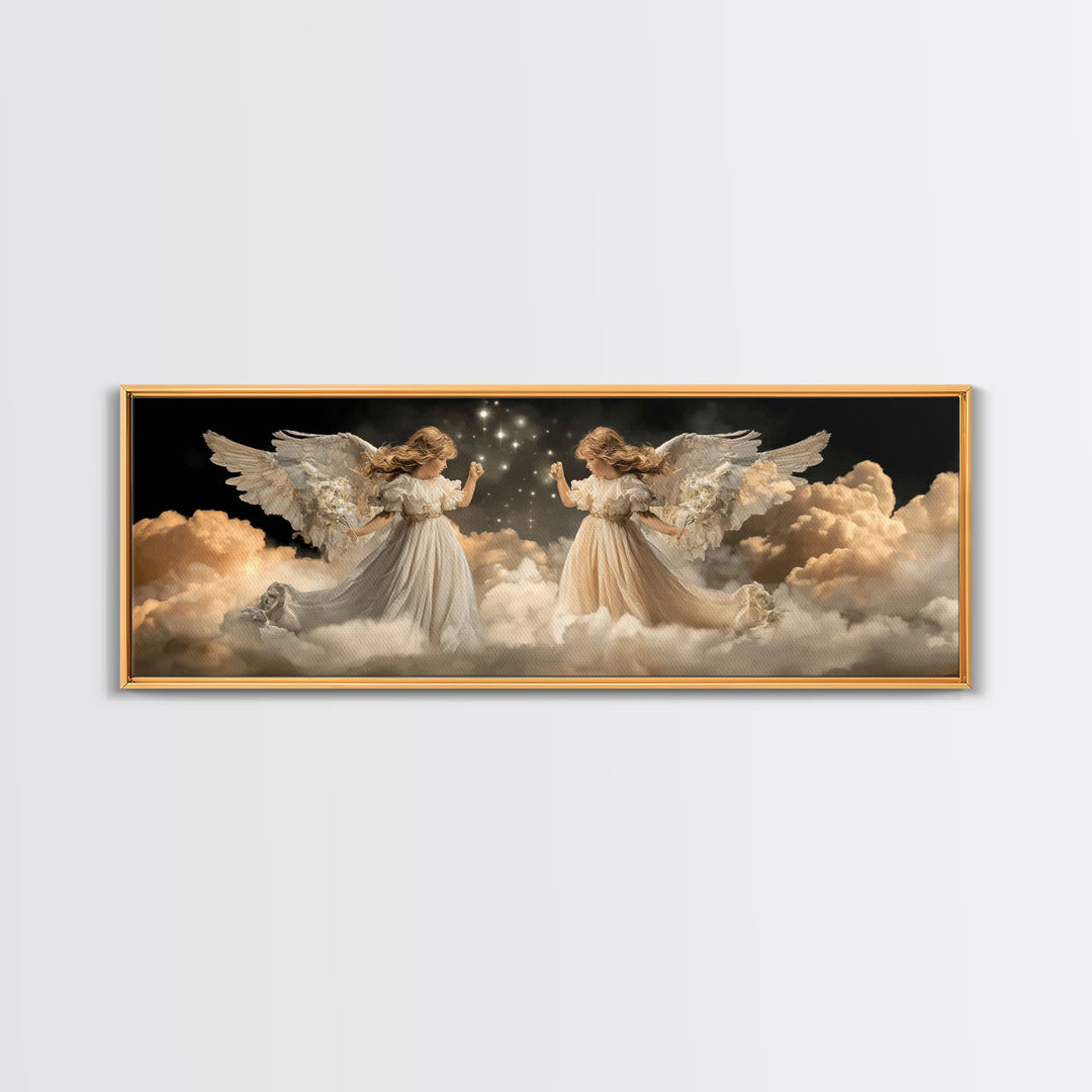 Cloudborne Messengers – Framed Canvas Print – Vintage Christian Art – Christian Wall Art – Panoramic Wall Art – Christmas Art – Christian A