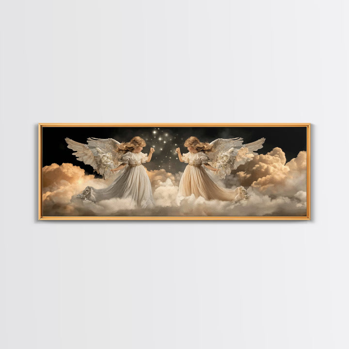 Cloudborne Messengers – Framed Canvas Print – Vintage Christian Art – Christian Wall Art – Panoramic Wall Art – Christmas Art – Christian A