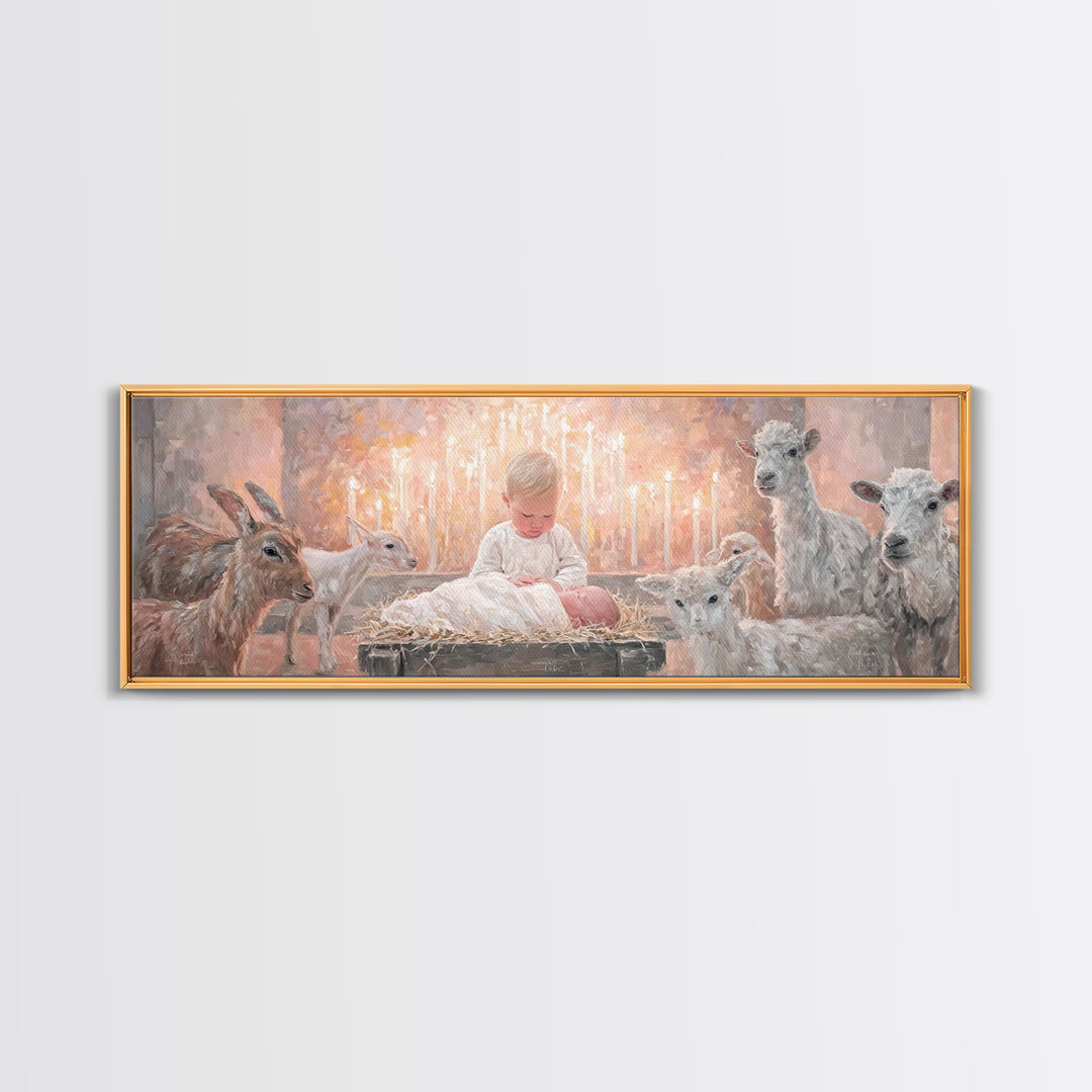 Infant Light Blessing – Framed Canvas Print – Christian Art Canvas – Panoramic Painting – Christmas Wall Art – Christian Art – Christmas Ar