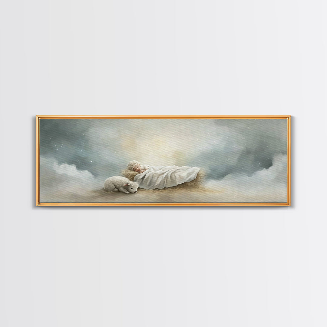 Heaven’s Quiet Rest – Framed Canvas Print – Panoramic Painting – Christian Wall Art – Christmas Art – Christian Art Canvas – Subtle Christi