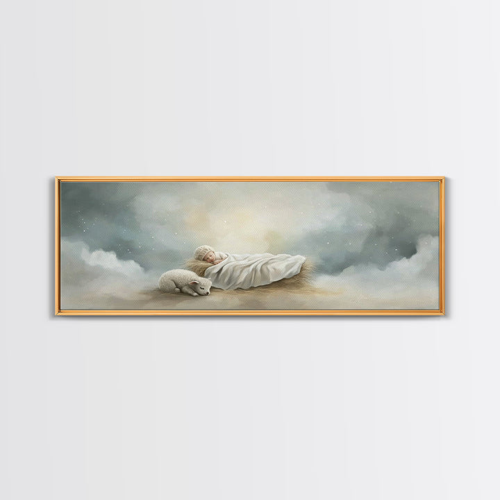 Heaven’s Quiet Rest – Framed Canvas Print – Panoramic Painting – Christian Wall Art – Christmas Art – Christian Art Canvas – Subtle Christi