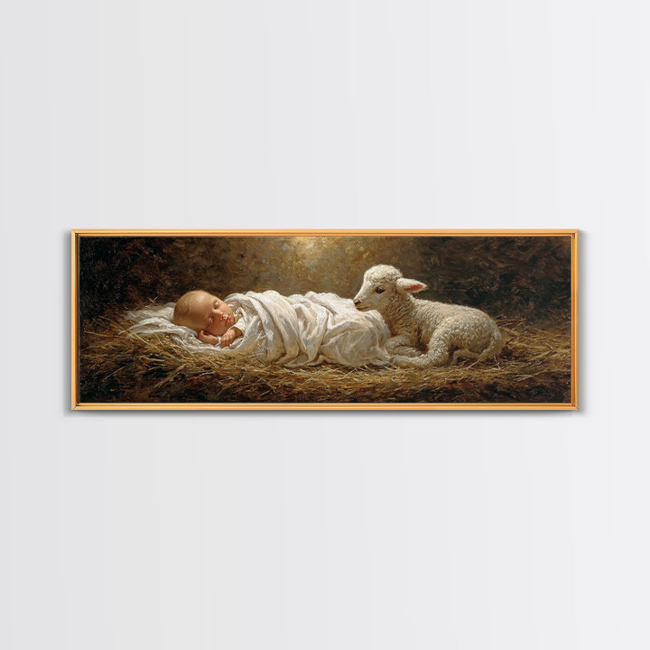 Lamb of Promise | Framed Canvas Print | Christian Art Canvas | Panoramic Frame | Christmas Art | Christian Wall Art | Christian Art
