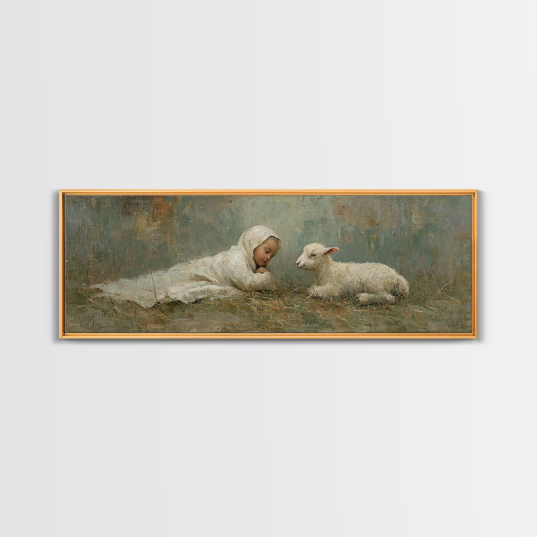 Little Shepherd Peace, Framed Canvas Print, Christmas Art, Panoramic Art, Christian Art Canvas, Christian Wall Art, Christian Christmas Dec