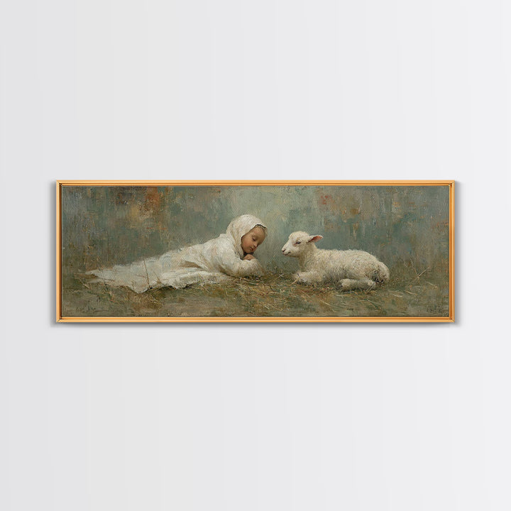 Little Shepherd Peace, Framed Canvas Print, Christmas Art, Panoramic Art, Christian Art Canvas, Christian Wall Art, Christian Christmas Dec