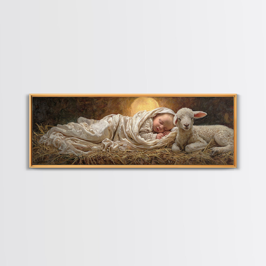 Holy Night Peace, Framed Canvas Print, Christian Wall Art, Christmas Art Prints, Jesus Painting, Panoramic Art, Christian Art Canvas